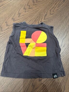 whistle & flute Kids Charcoal Tank with Yellow & Coral LOVE Graphic